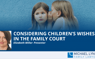 A screenshot of a webinar "Considering children's wishes in the family court"